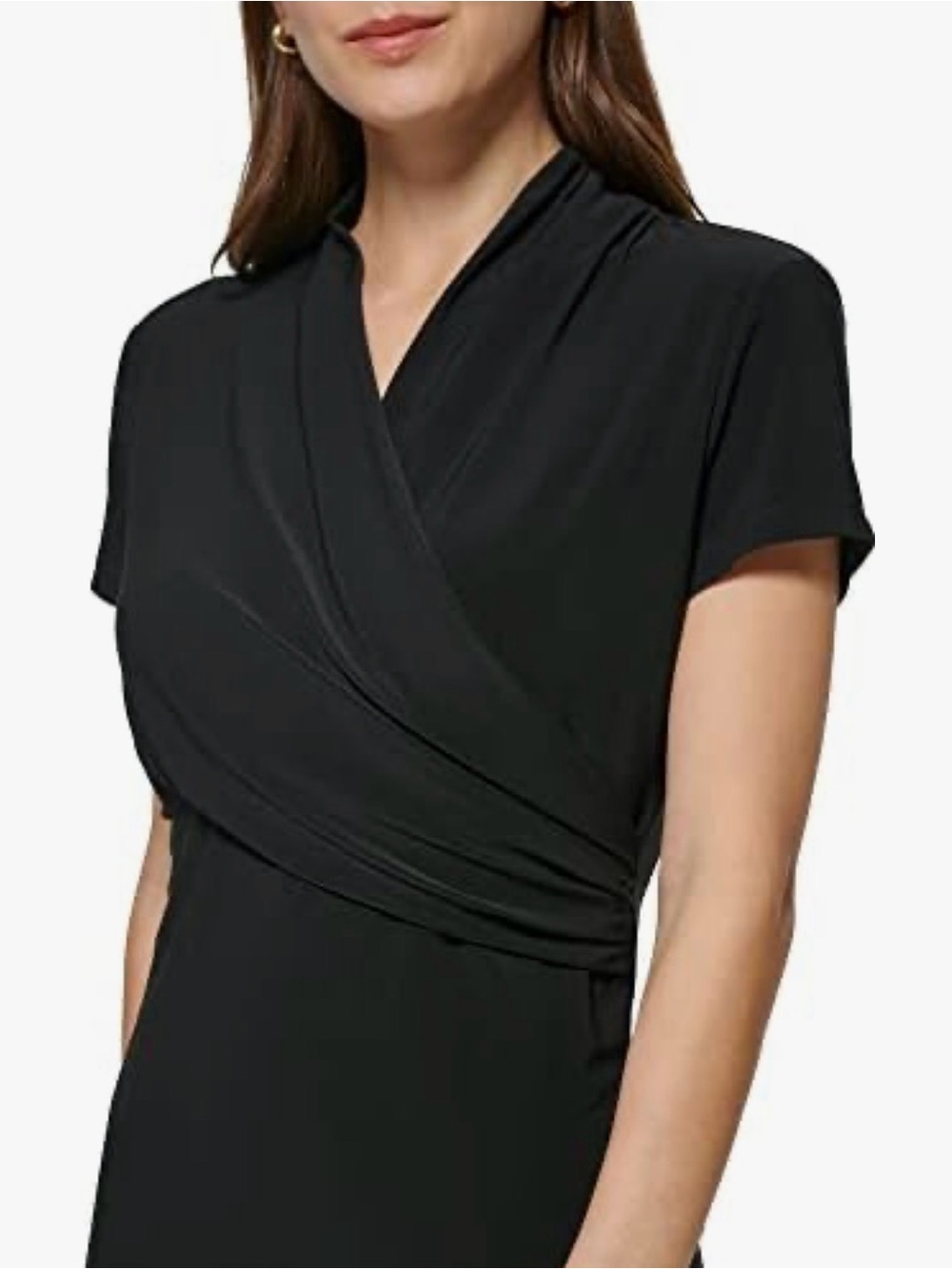 DKNY Women’s Black Cross Front Wrap V-Neck Short Sleeve Jersey Blouse /M